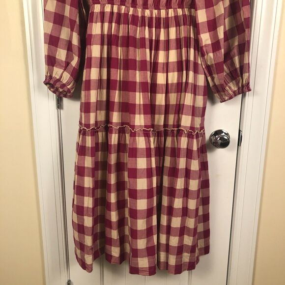 Mille Anthropologie Dress 100% Cotton Medium Gingham Tiered Boho Cottage Prairie - Picture 8 of 14